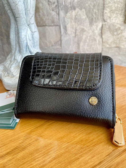 Billetera Verona I Negro-textura charol