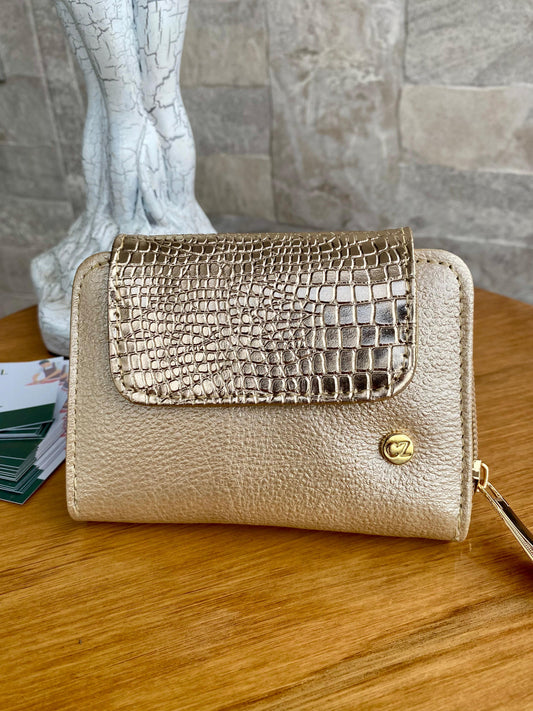 Billetera Verona II Champagñe-textura gold